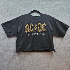 Vintage AD/DC Cropped T Shirt LARGE Back in Black Rock n Roll Arena Rock Hard